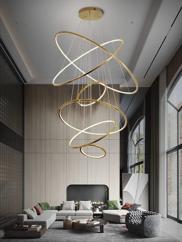 

Stainless Steel Ring Pendant Light Design Lighting Pendant Lamp Living Room Hanging Lamp Modern Minimalist Staircase Chandeliers