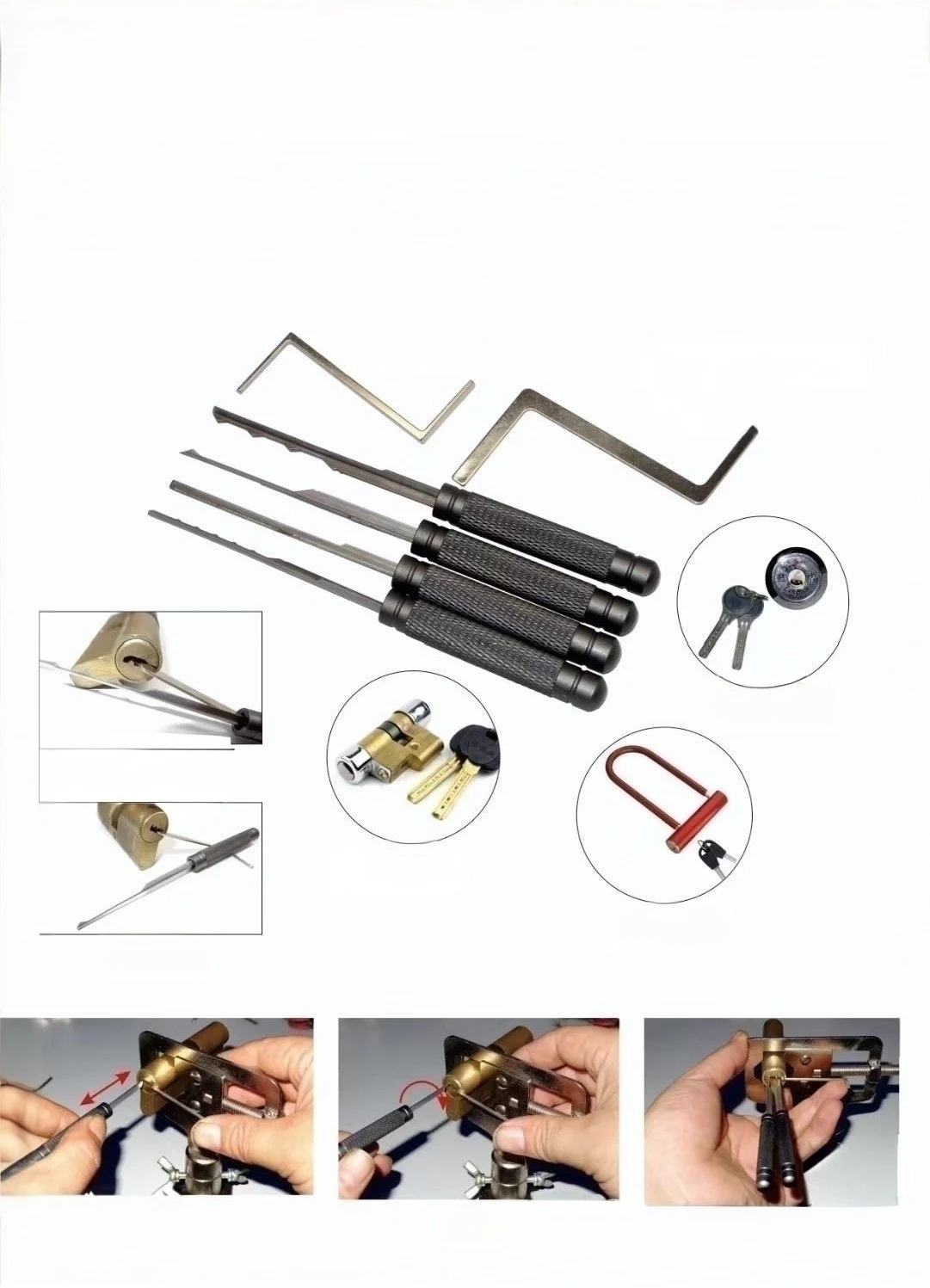 Kaba 6Pcs Crescent Quick‑Rake Set, Civil Stainless Steel Lock Repair Tool Kit for Professional Locksmiths