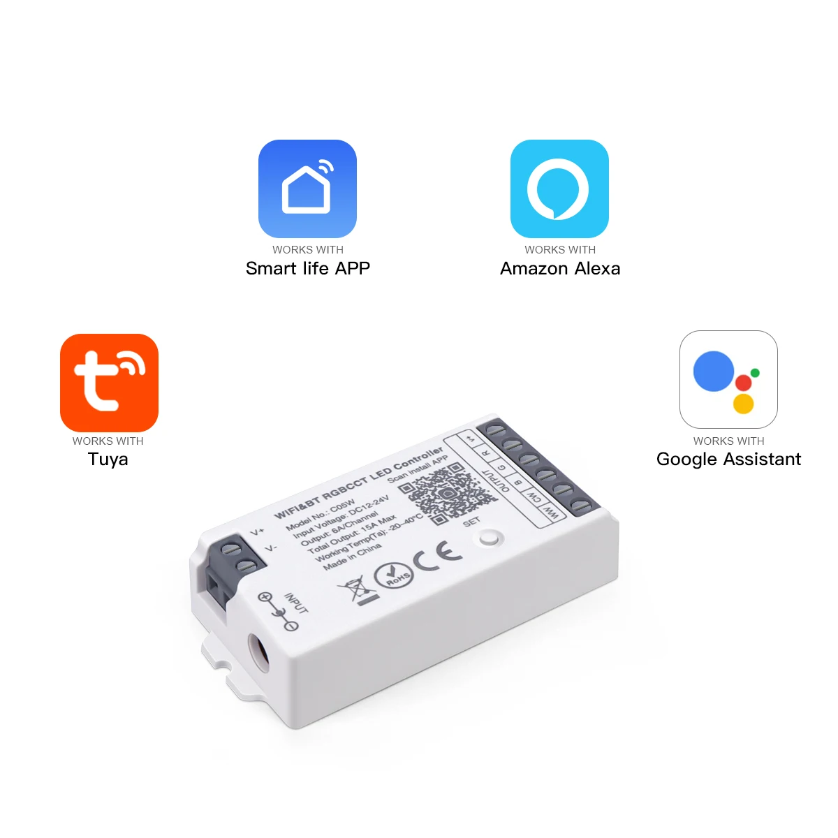 Tuya Smart CCT RGBW RGB Controller for Led Strip Light WiFi DC12V-24V Bluetooth Voice Remote Control LED Dimmer Alexa Google Hom