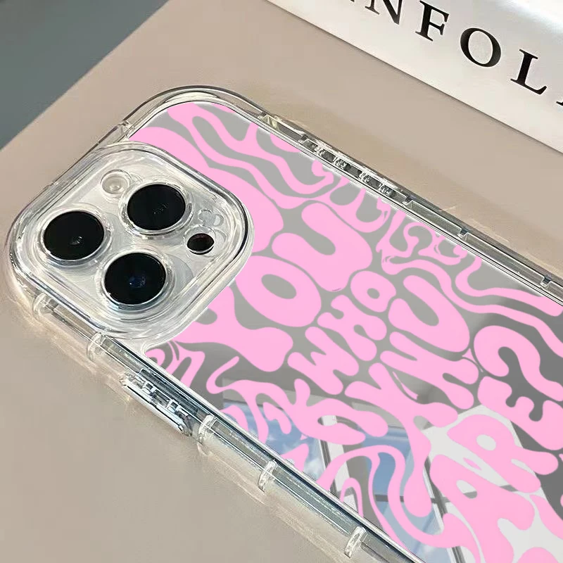 Pink Creative English Pattern Mirror Phone Case For iPhone 17 16 15 14 13 12 11 ProMax X XS XR 7 8 Plus 17e 16e Shockproof Cover