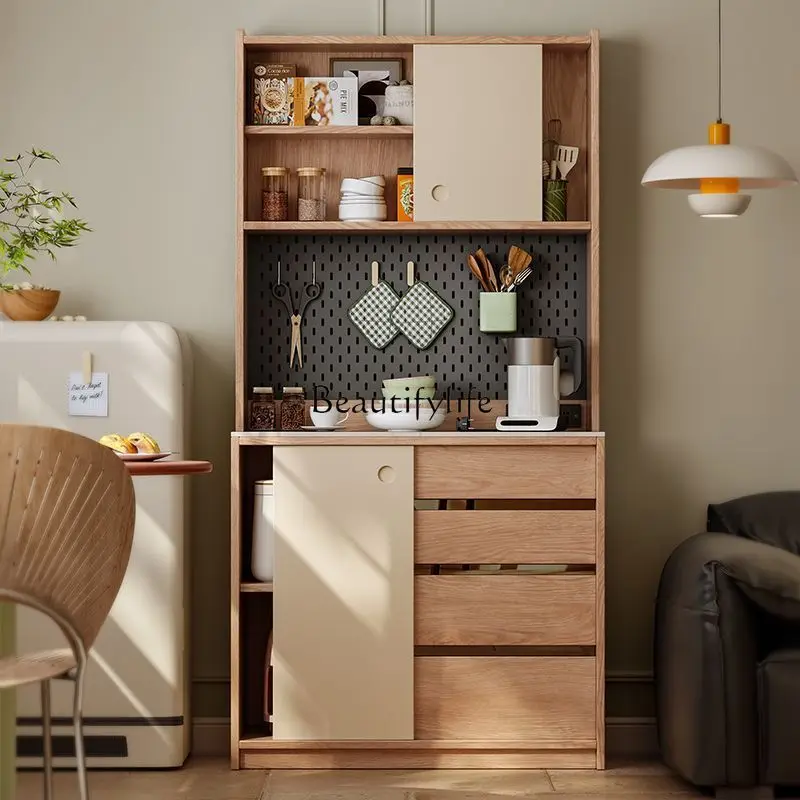 

All solid wood dining side cabinet integrated against the wall Small apartment multi-functional storage locker