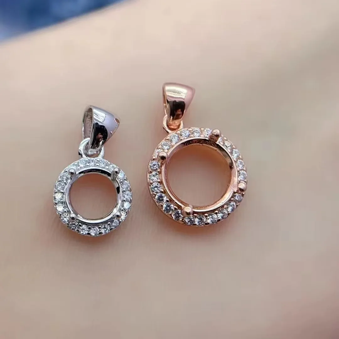 

MeiBaPJ Inlay 5/6.5/8/9/10mm Round GemStone S925 Sterling Silver DIY Empty Pendant Holder for Women Fine Jewelry Accessory
