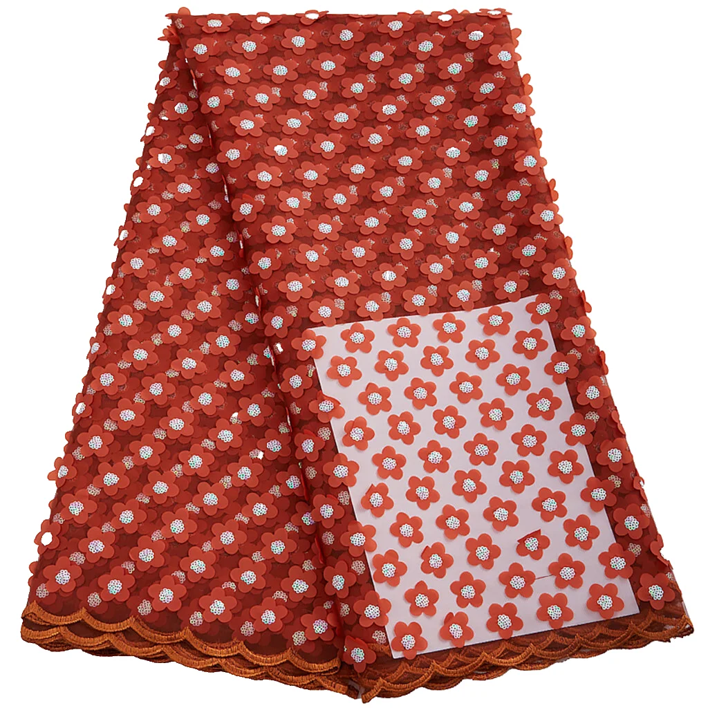 

Высокое качество, французская сетка, тюль, кружевная ткань, 3D цветок, блестки, 5 ярдов, африканская кружевная ткань, нигерийское сетчатое кружевное свадебное платье для женщин