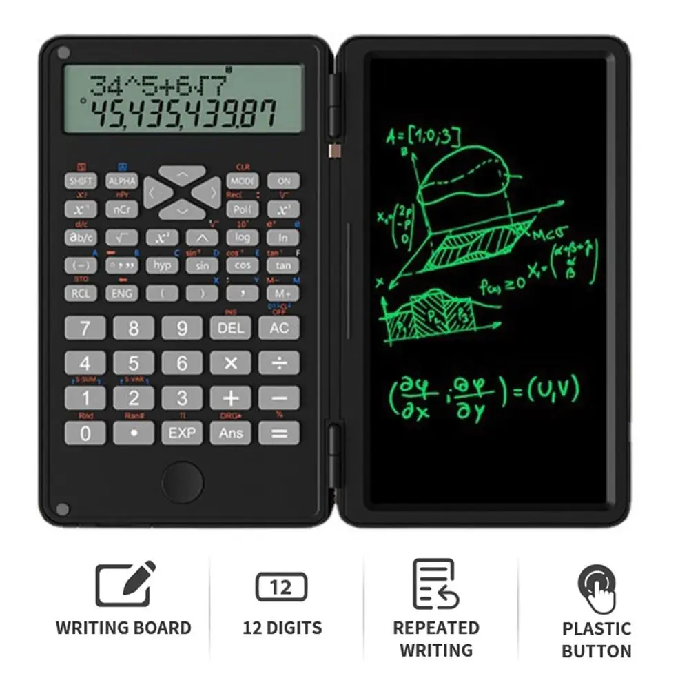 3 in 1 Scientific Calculator Foldable 6-inch Function Calculators with Tablet Portable Practical LCD Writing Board with Stylus