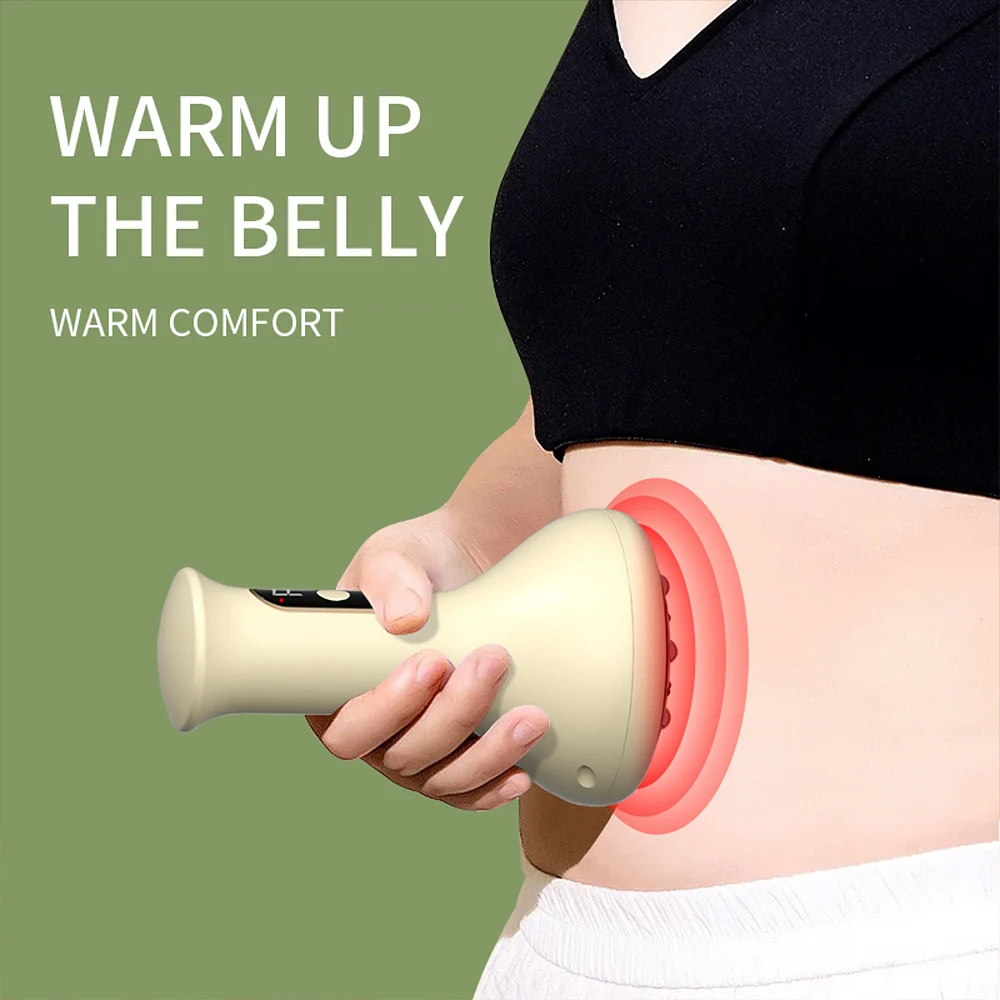 USB Rechargeable Abdominal Massager for Hot Compress and Adjustable Guasha Cupping Intensity Arm and Leg Massage Handheld