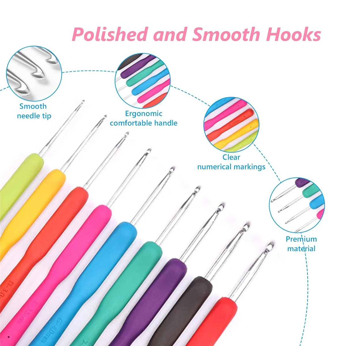New 32PCS Crochet Hooks Set, Ergonomic Crochet Hooks with Case for Arthritic Hands, Extra Long Crochet Needles, Crochet A
