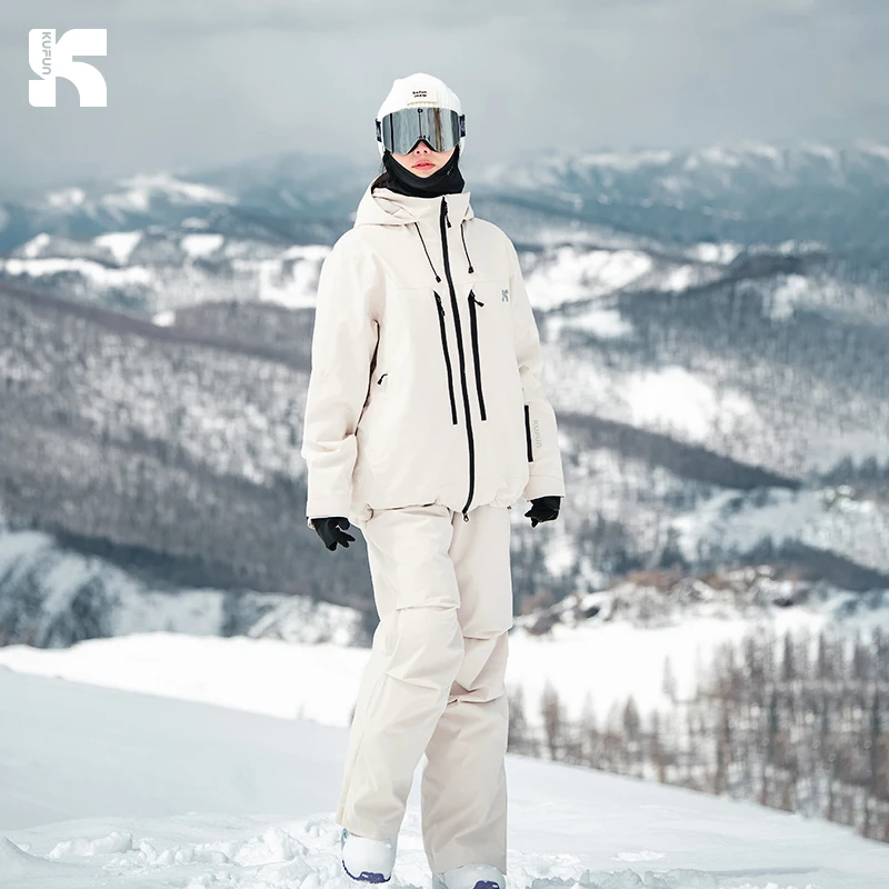 KUFUN ملابس التزلج مقاوم للماء الرياضات الشتوية سميكة على الجليد يندبروف سترة الثلوج السراويل فضفاضة عادية رجل سيدة مراهق #4