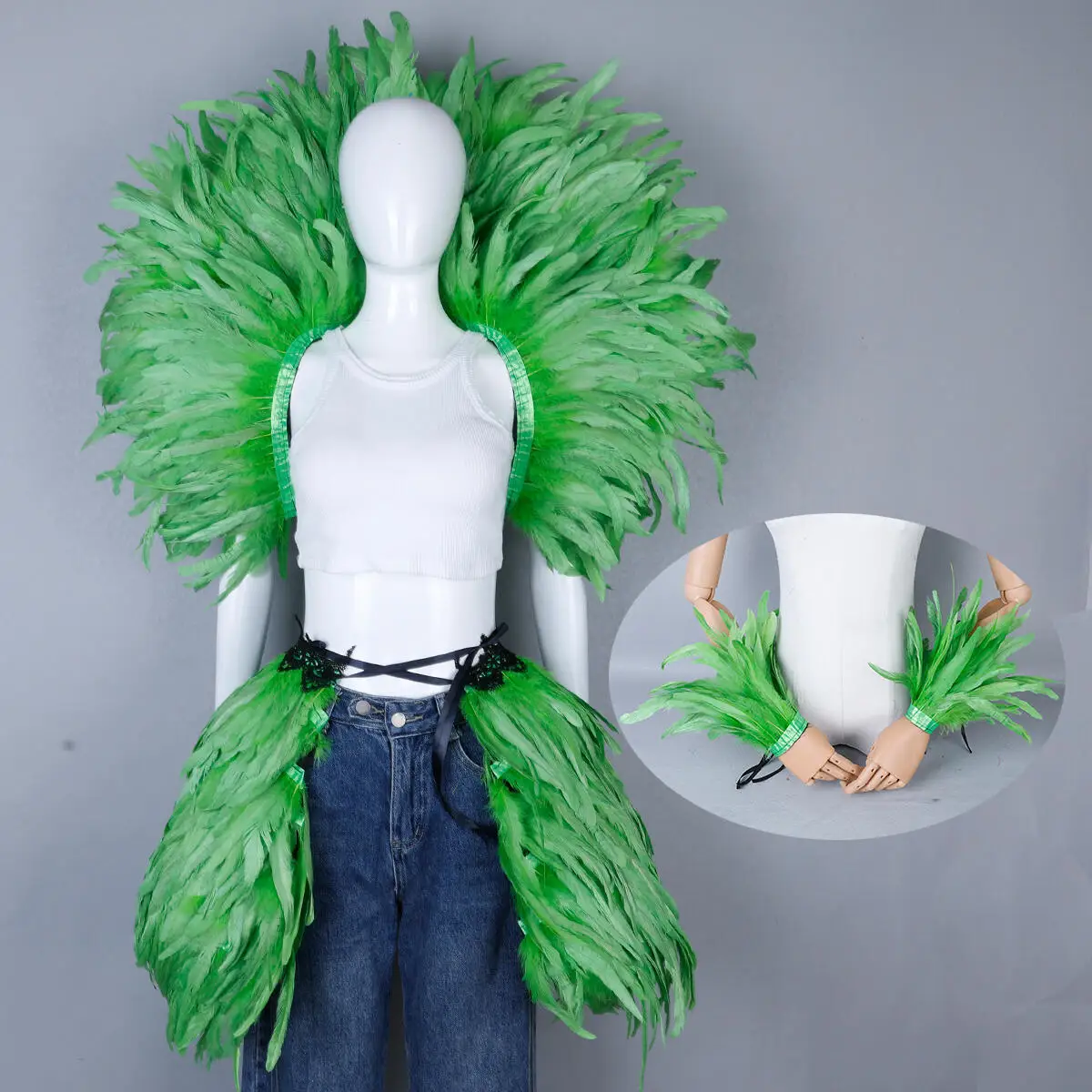 Gothic Karneval 3-teiliges Set Maskerade Gefiederter Kragen Brautschal Halloween Kostümzubehör für Damen Mode Cosplay Hexe – Detail 7