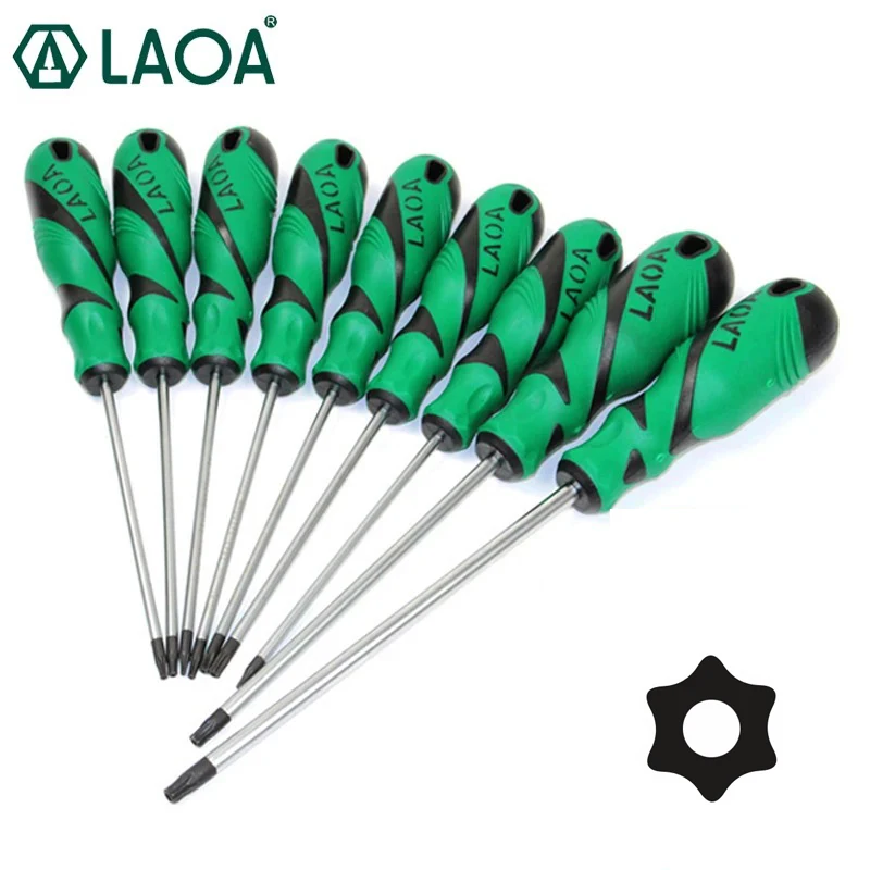 LAOA 9PCS Torx Screwdriver Sets S2 Middle hole Torx Hexangular Screwdriver Bolt Driver Special Screwdrivers