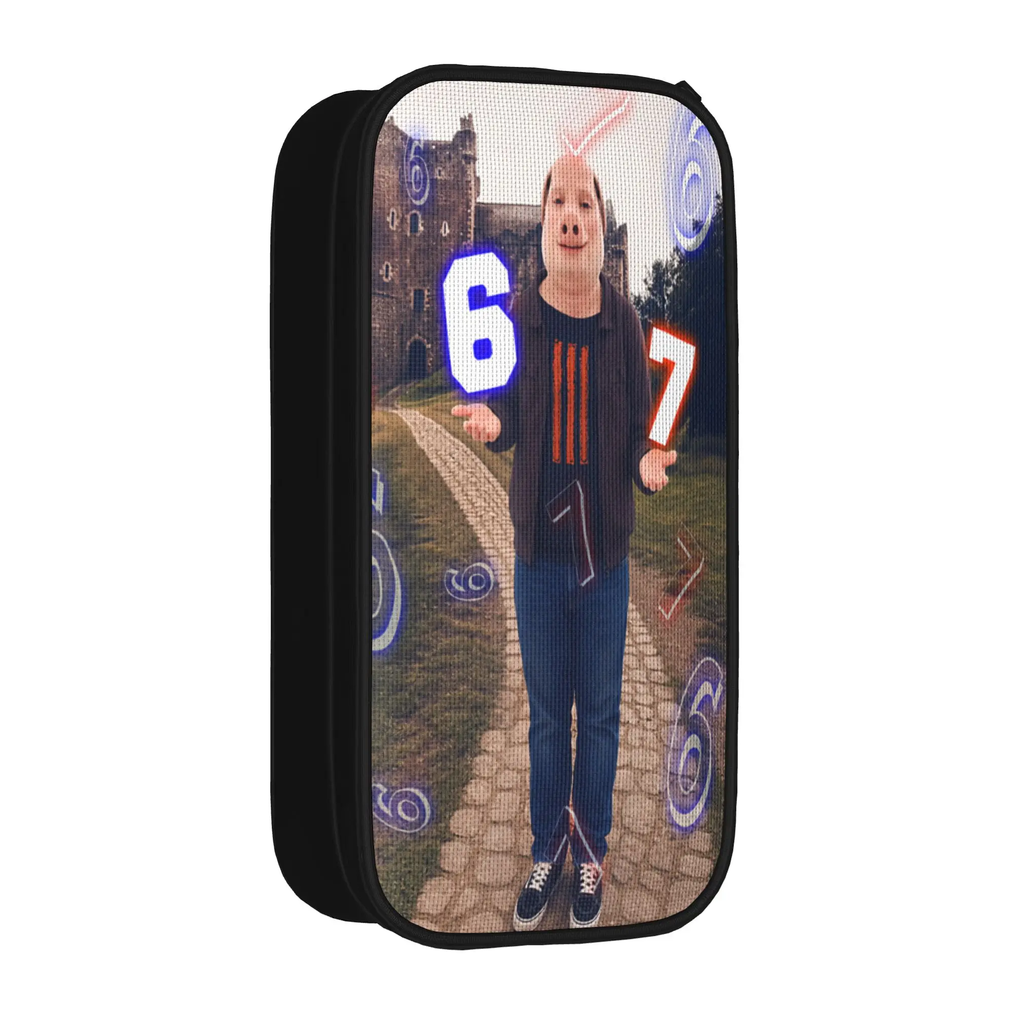 Funny John Pork 67 Six Seven Brainrot Meme Gen Pencil Case  Zipper Pencil Bag Students Lovely Large School Pencil Cases Supplies