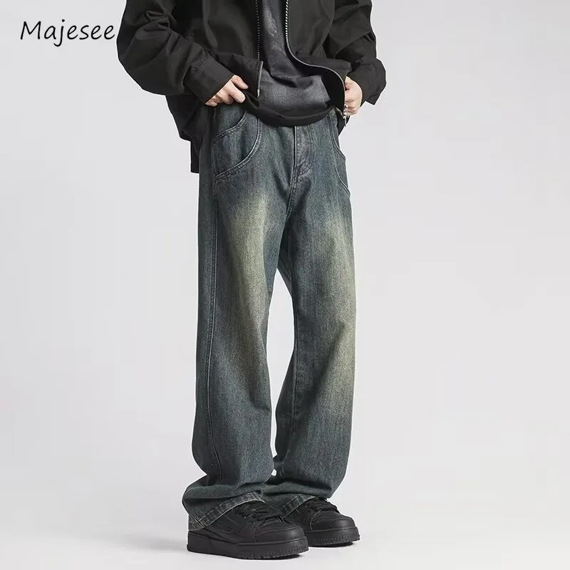 

Jeans Men Vintage American Washed Chic High Street Denim Trousers Fashion Hip Hop Harajuku Straight Casual Baggy Handsome Autumn