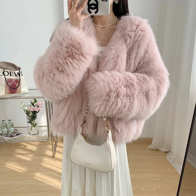 

New Fox Hair Encrypted Double sided Woven Fur Coat for Women's Short, Slim and Young Fur Coat Winter