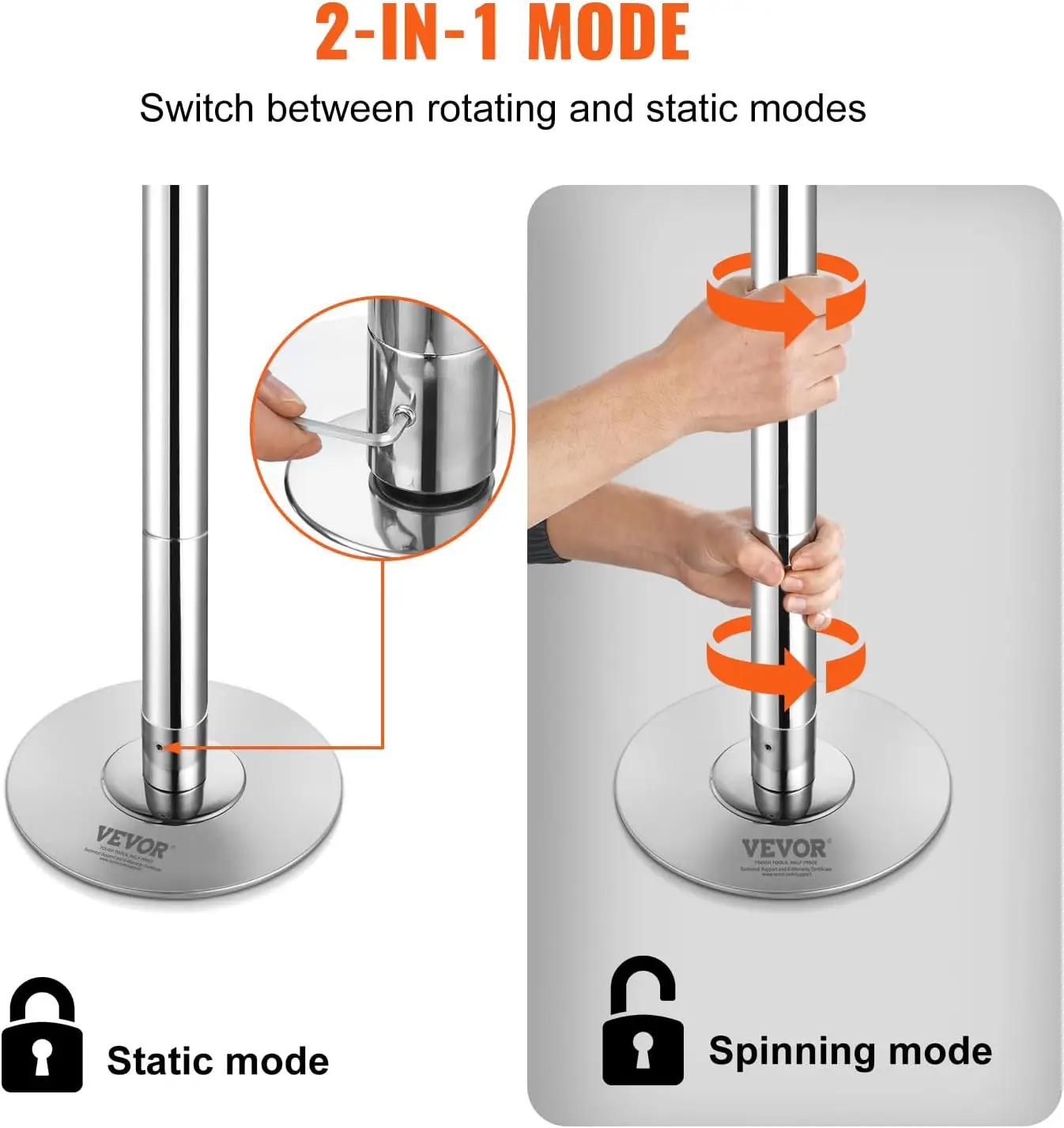 Professional Dancing Pole,Spinning Static Dancing Pole Kit,Portable Removable Pole, 45mm Heavy-Duty Stainless Steel Pole, Silver image 3