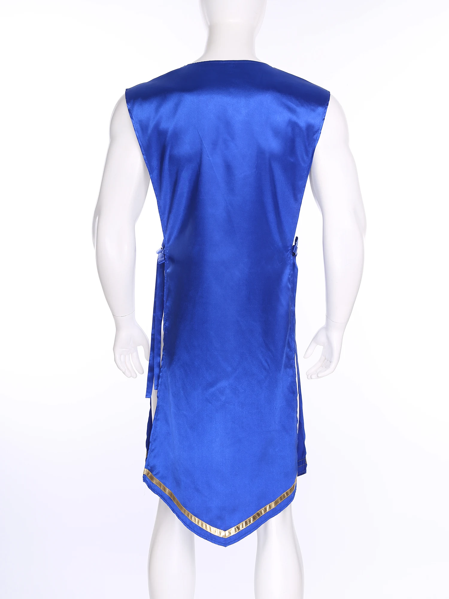 Túnica de dança de adoração de louvor masculina traje litúrgico robe sem mangas chique guarnição lateral rendas cetim pulôver robe dança lírica