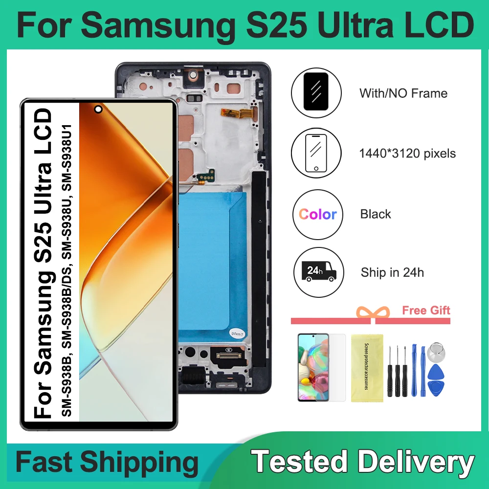 For Samsung S25 Ultra 5G TFT Display Touch Screen Digitizer Assembly Replacement with Frame Compatible with S25 Ultra