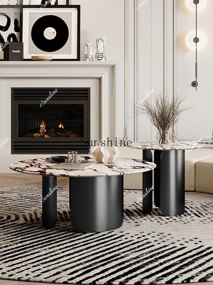 Italian minimalist marble round coffee table combination light luxury high-end household small apartment  FT
