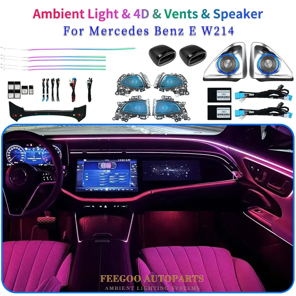 New 64 Colors W214 Active Ambient Lighting 4D Tweeter Car Door Cover For Mercedes Benz E-Class Interior LED Ambience Lights