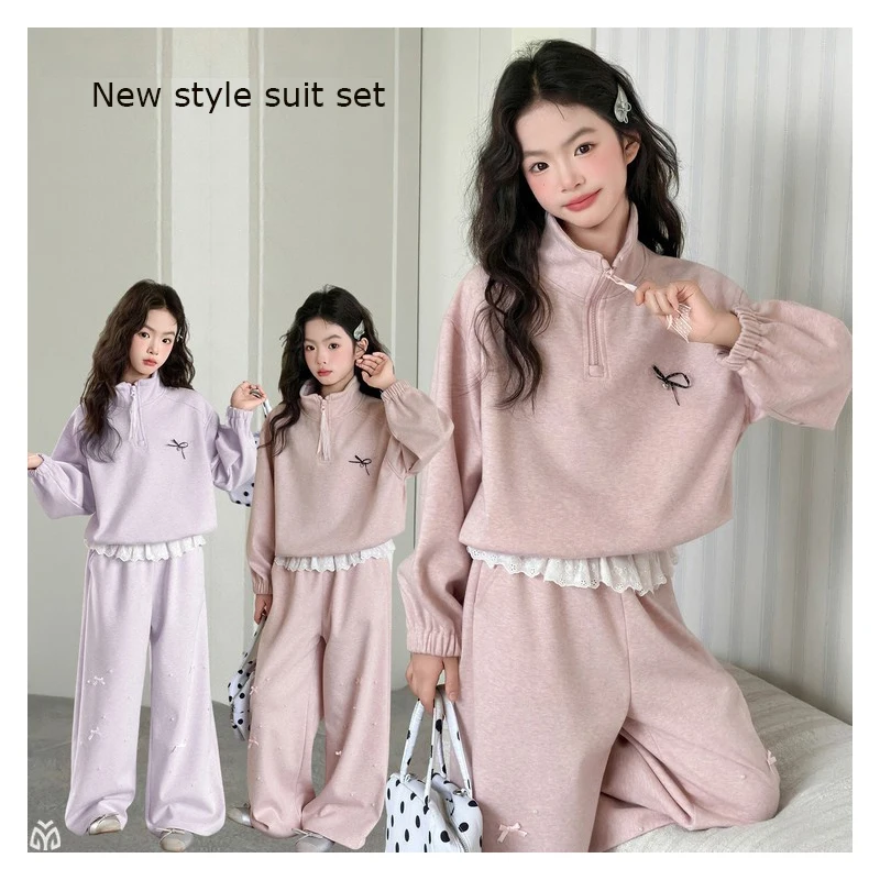 

Комплект для девочек 2026: новая модель в корейском стиле – худи на молнии до середины и широкие брюки для девочек 5-15 лет, весна-осень