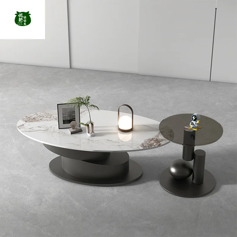 Rock slab coffee table light luxury oval living room household small apartment tea table combination spot quick delivery Italian