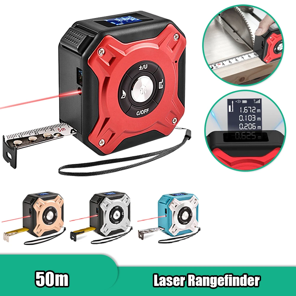 50M Digital Laser Tape Measure Laser Rangefinder Accurate Distance Meter Construction Roulette Retractable Measuring Tool