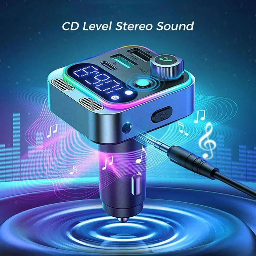 2024 Bluetooth 5.3 FM Transmitter for Car Stronger Dual Mics Deep Bass Sound 48W PD&QC3.0 Car Charger Bluetooth Adapter P9R9