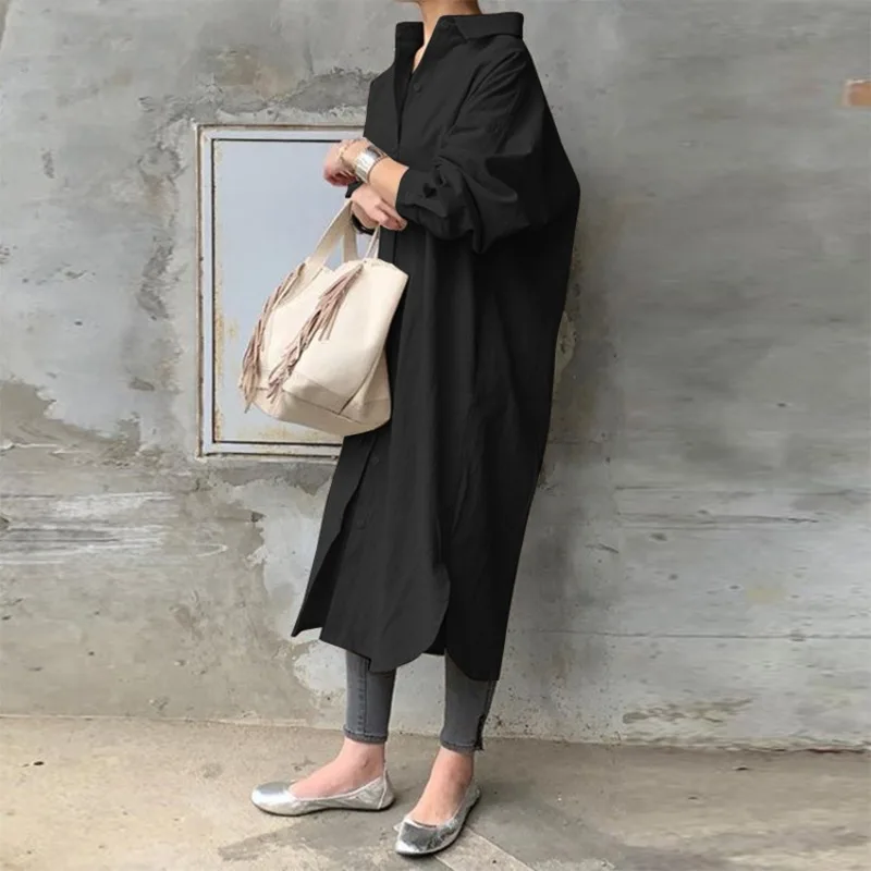 2025 Autumn OL Temperament Korean Version Collage Cotton Long-sleeved Shirt Straight Women's Trench Coat #3