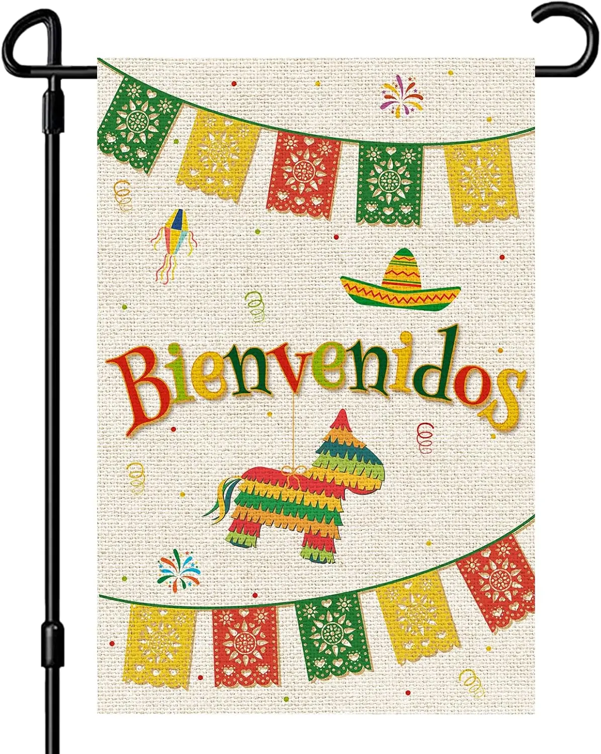 Bienvenidos Garden Flag, Welcome Party Yard Sign, Spanish Home Welcome Back Party Indoor Outdoor Yard Lawn Sign Decor, Burlap Do