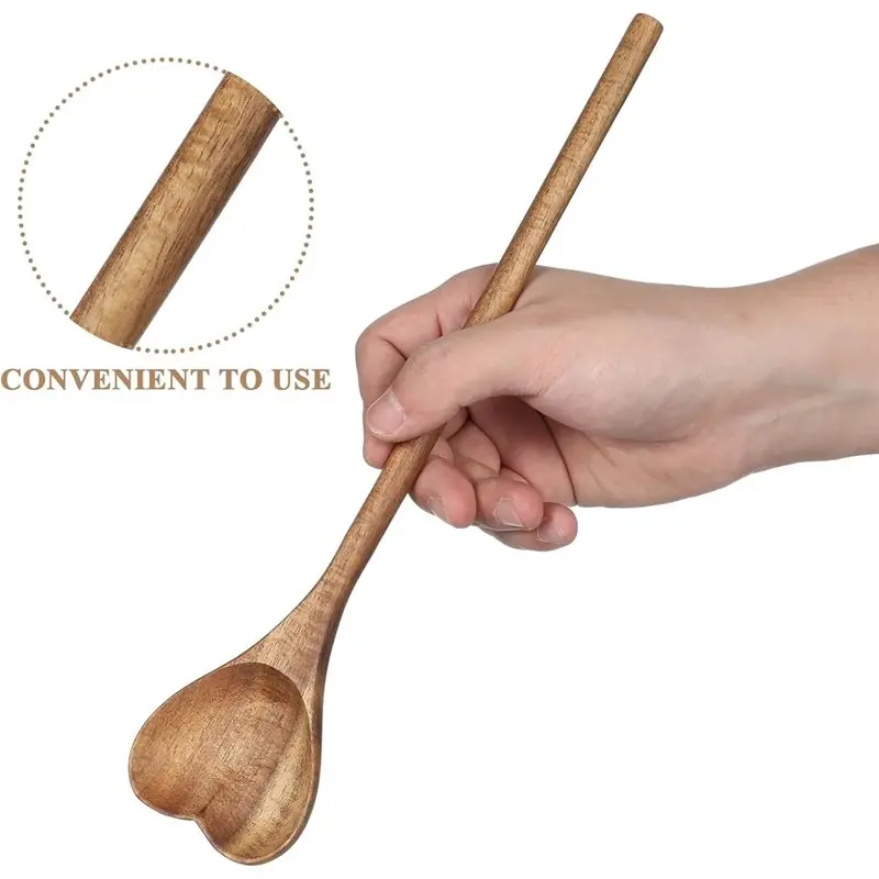 أدوات المطبخ CYCLI للقهوة - ملعقة حب بمقبض طويل من الخشب على شكل قلب (قطعتان)، مثالية للمقبلات والخدمة والخلط