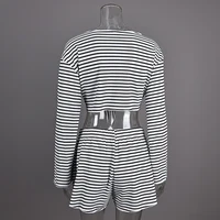 Hiloc Casual Knit Stripe Shorts Pajamas Sets Long Sleeve Home Wear Lace Up Top And Elastic Waist Shorts Sleepwear Knitted Outfit - Image 6