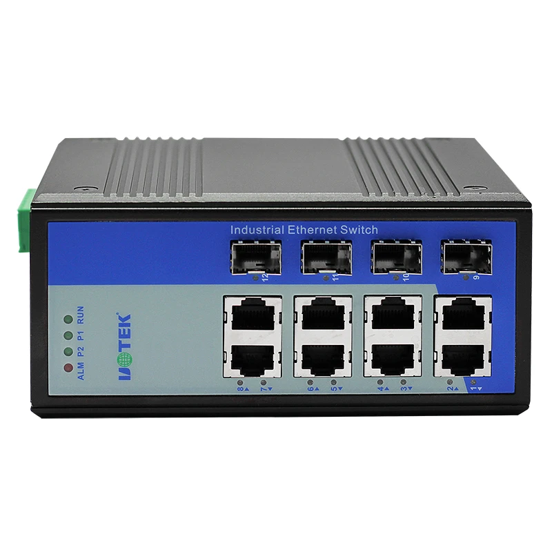 UOTEK 12 Ports Full Gigabit SFP Unmanaged Ethernet Switch Supports Power Alarm Function IP40 Protection UT-60012G-8GT4GP-BNF