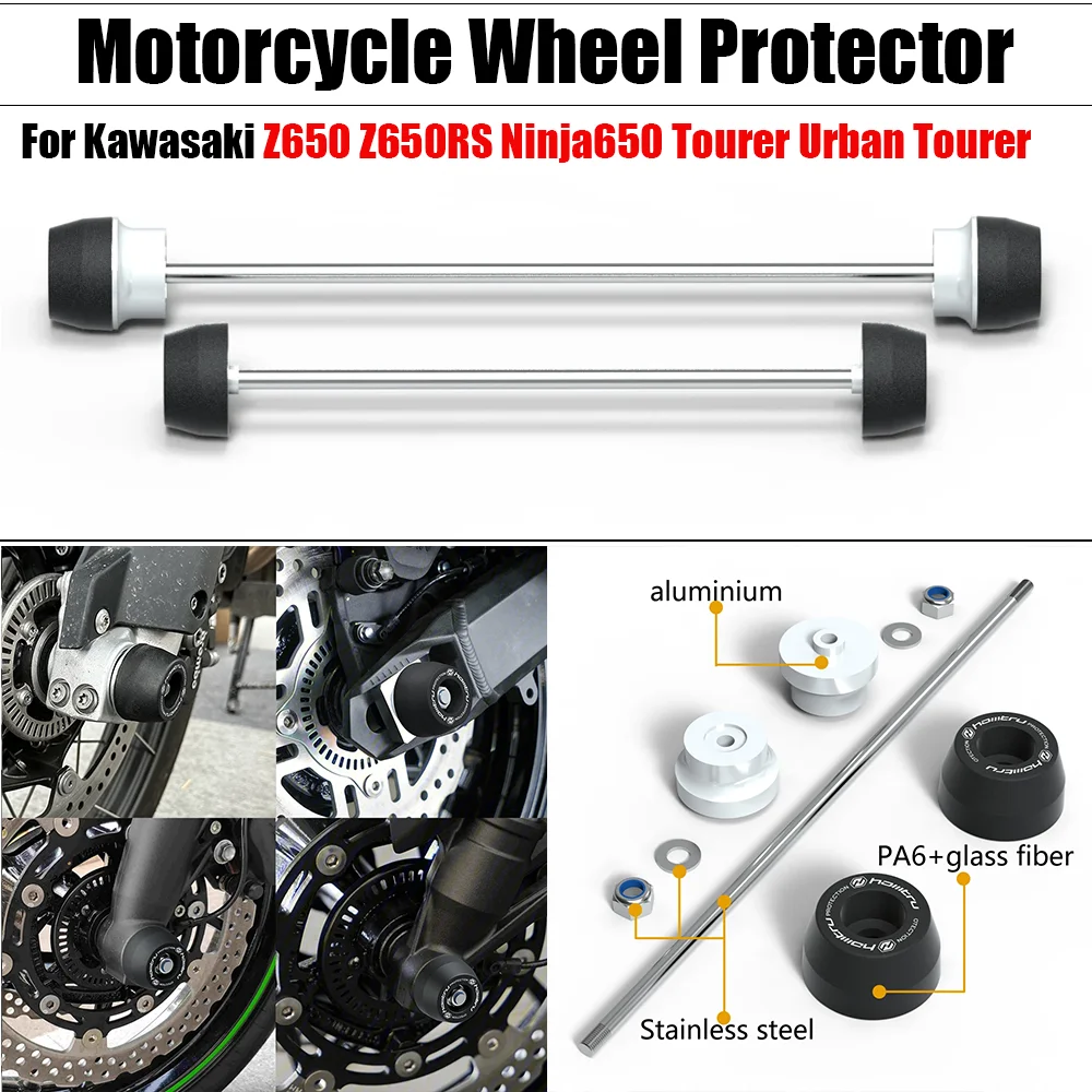 

Motorcycle Wheel Protector Rear Front Axle Fork Crash Slider For Kawasaki Z650 Z650RS Ninja650 Tourer Urban Tourer 2017-2023