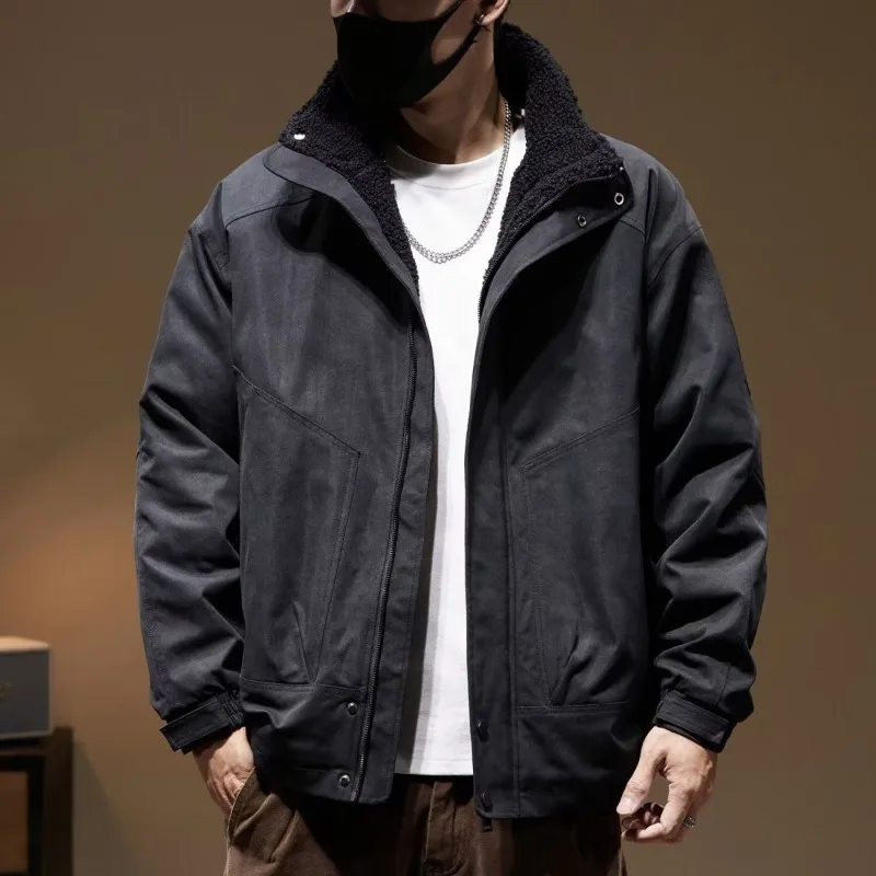 Mens Jacket Harajuku Autumn Winter Thick Warm Cotton Puffer Coat Sport Casual Bread Style Outerwear Trendy Streetwear Fashion