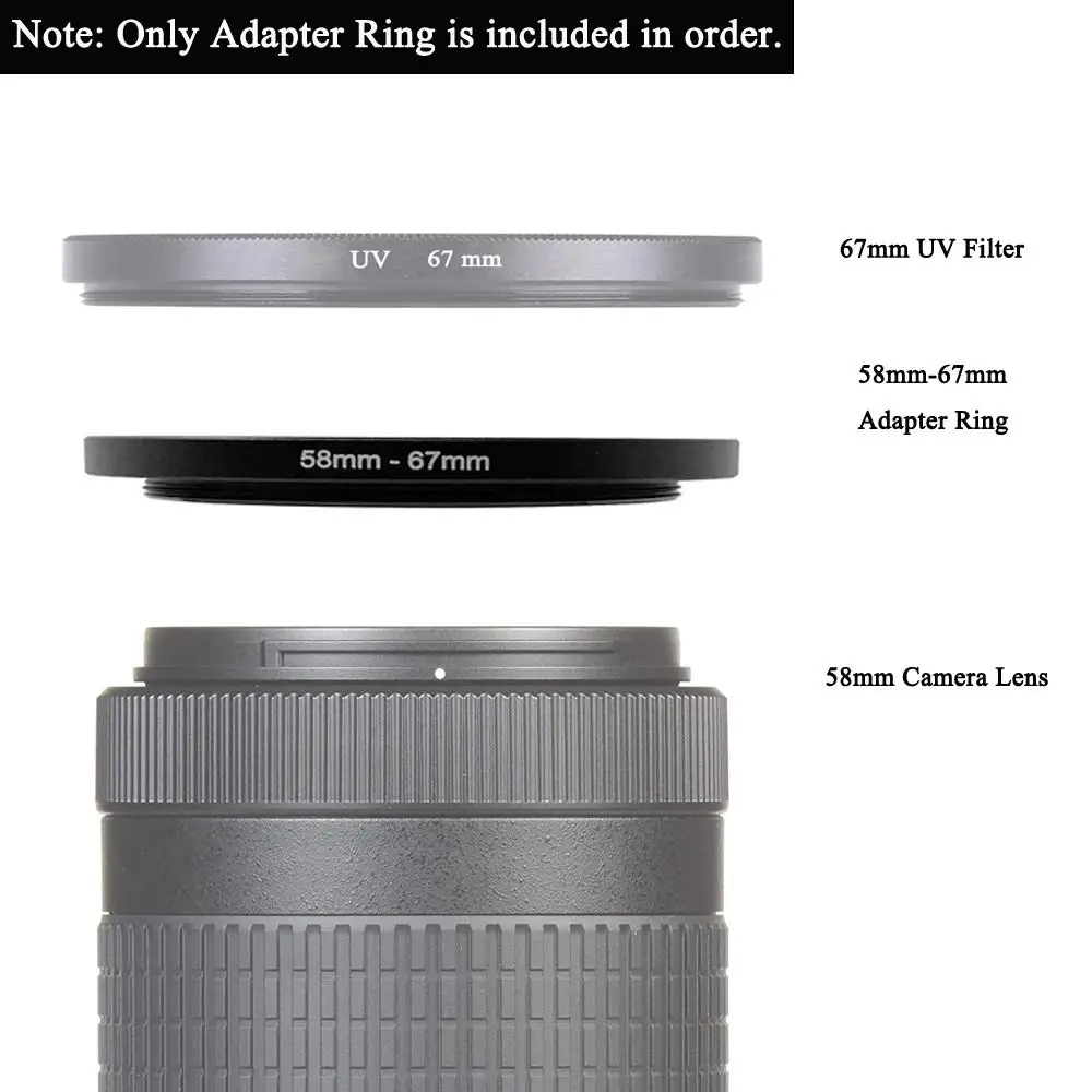 58mm-67mm Step Up Ring Lens Filter Adapter Ring  58 To 67 58-67mm Stepping Adapter Camera Adapter Ring