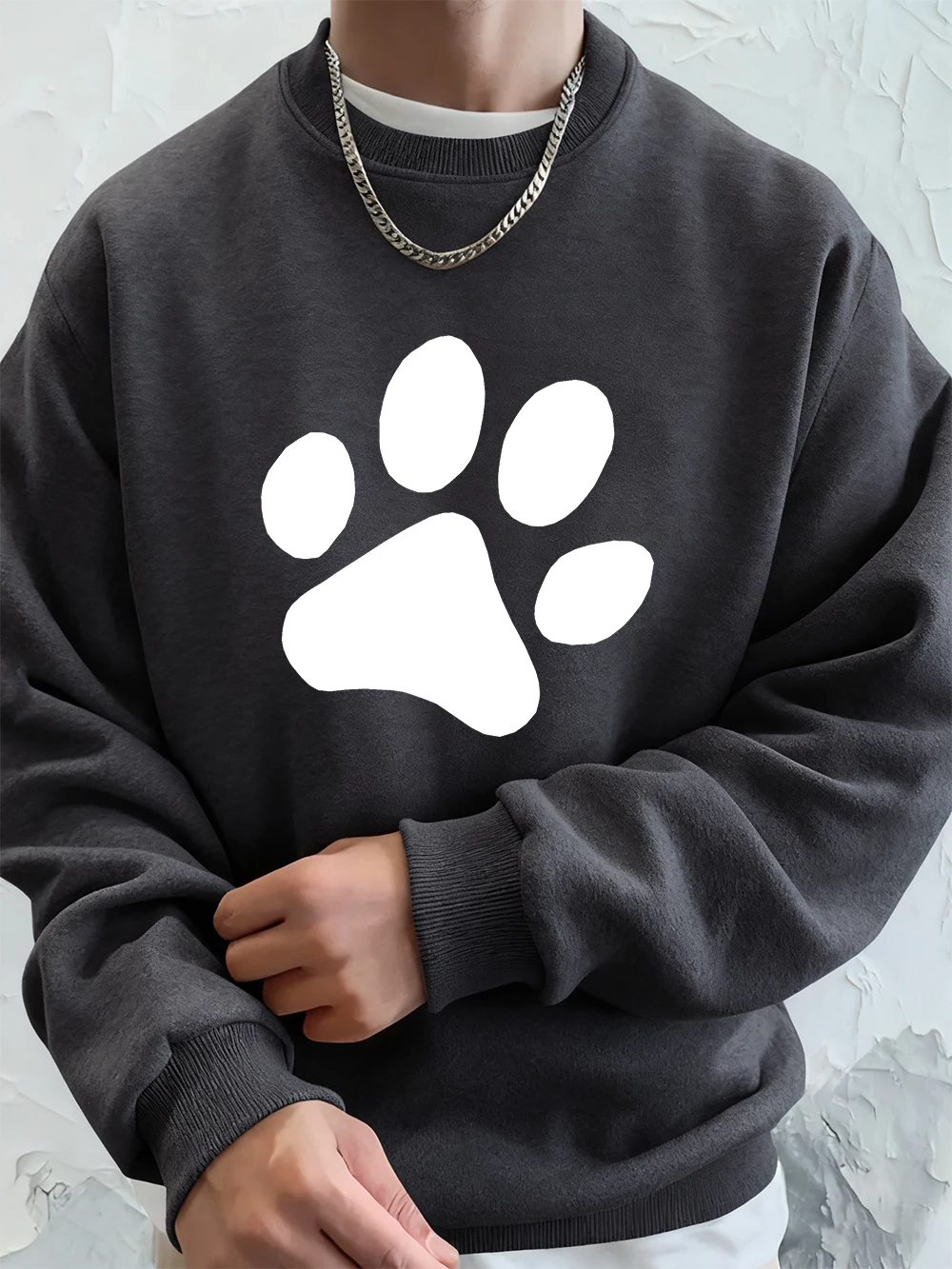 Simple Sole Pattern Printed Men'S Sweatshirt Winter Loose Hoodies Sports Crewneck Fleece Warm Streetwears Basics Men Clothes