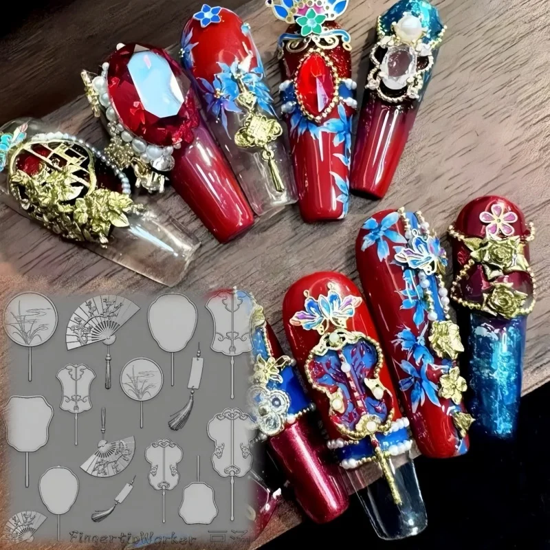 

1 Pc Transparent Silicone Nail Original Mold Chinese-Style Folding Fan Beads Bracelet White Dove Maple Leaf 3D Nail Mold