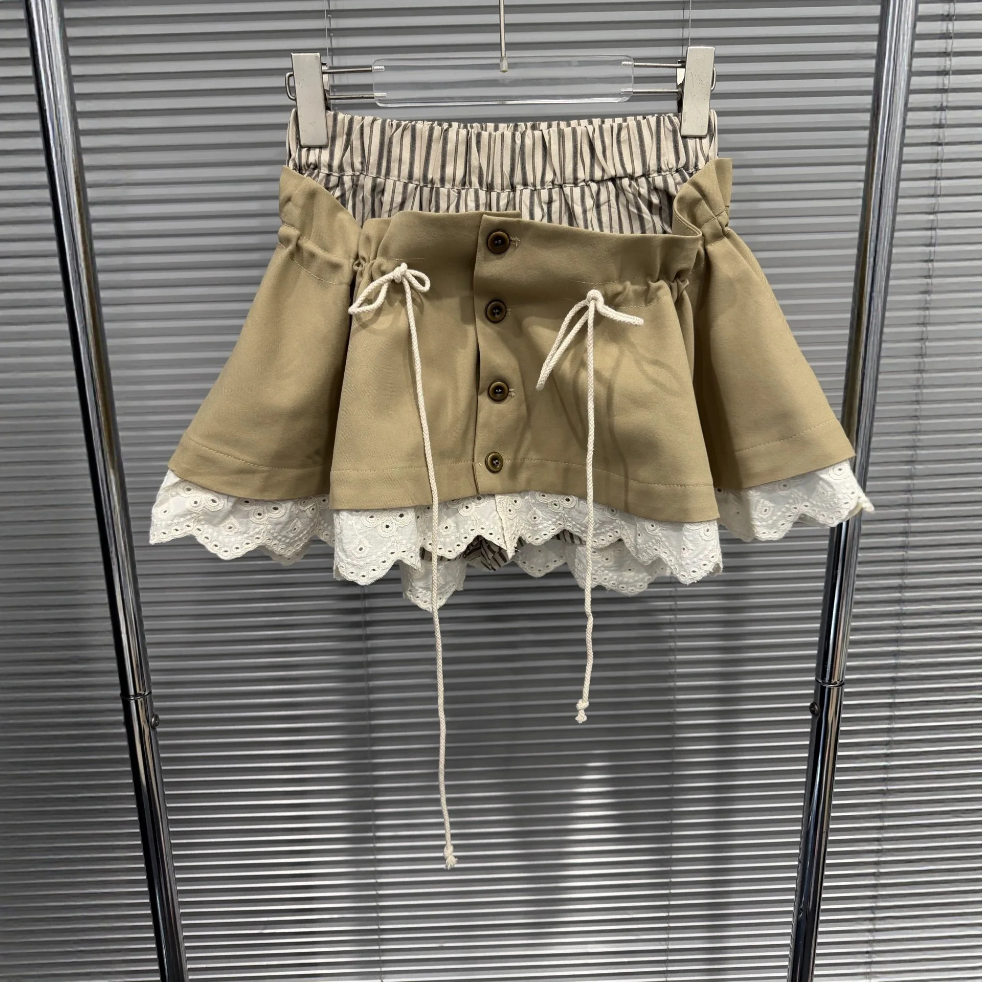 2026 Summer New Double-layer Deconstructed Cut Lace Spliced Fashion Design Versatile Women Skirt Pants