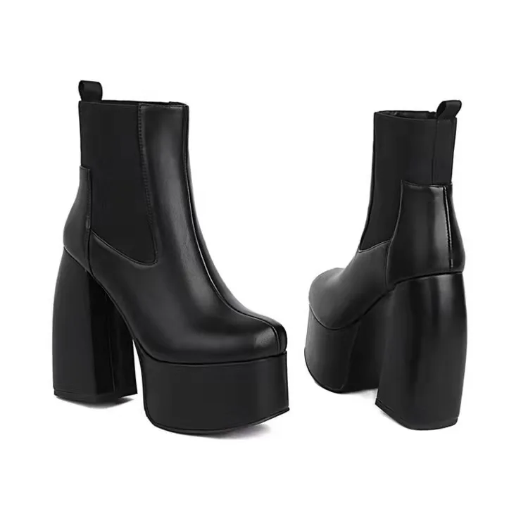 Sexy Style Platform Boots Elastic Microfiber Shoes Woman Classic Ankle Boots High Heels Black Thick Platform Long Knee High Boot