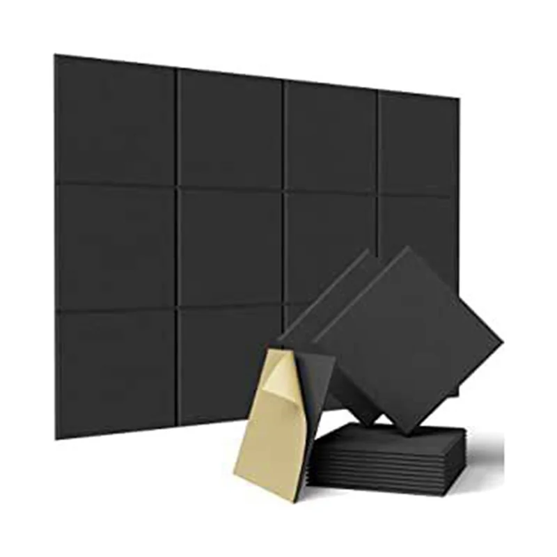 12 Pack of Square Acoustic Panels,12x12x0.4Inch High Density Acoustic Panels Soundproof Insulated Beveled Edges,Black