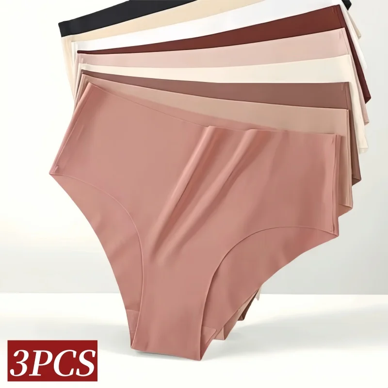 3Pcs/Set Ice Silk Panties Women Briefs Underwear Female High Waist Panties Summer Soft Glossy Underp