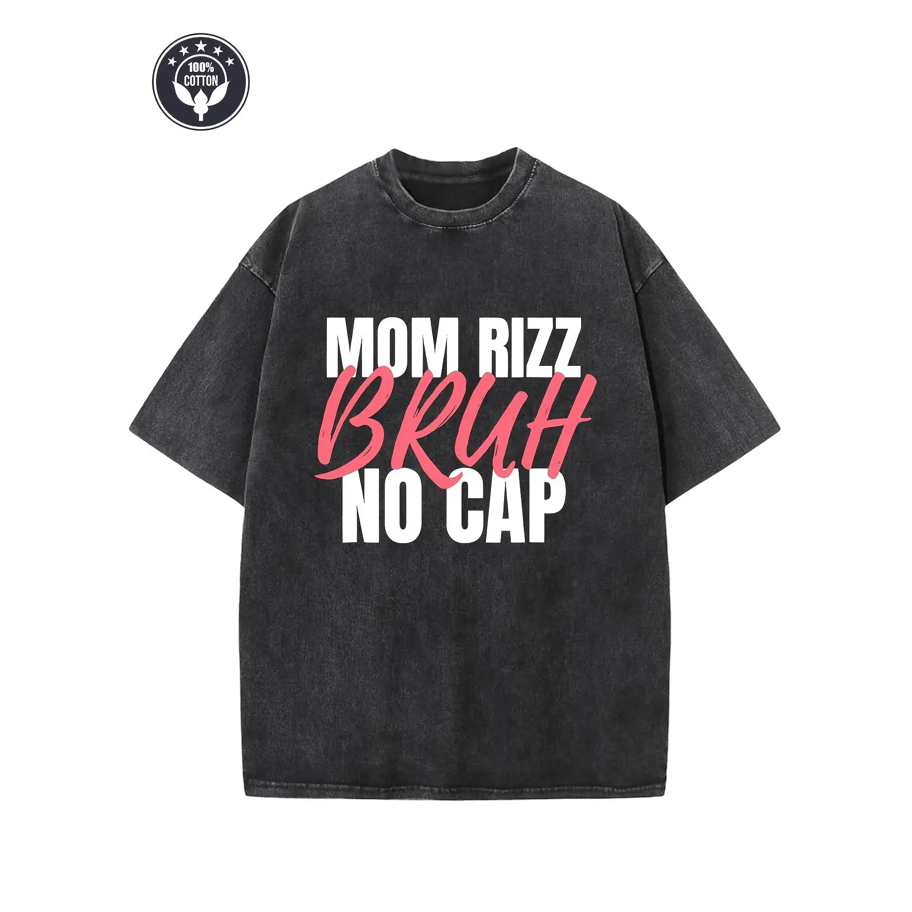 

Funny Mom Rizz T-Shirt "BRUH NO CAP" Graphic Tee Unisex Washed Cotton Top Trendy Meme Mom Gift for Mother's Day