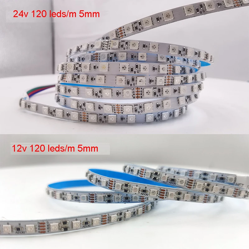 5m 12v 24v 5mm 2835 RGB LED Strip Bright 120 leds/m Narrow Slim Flexible Colorful Changeable Atmosphere Linear Tape Cabinet Home