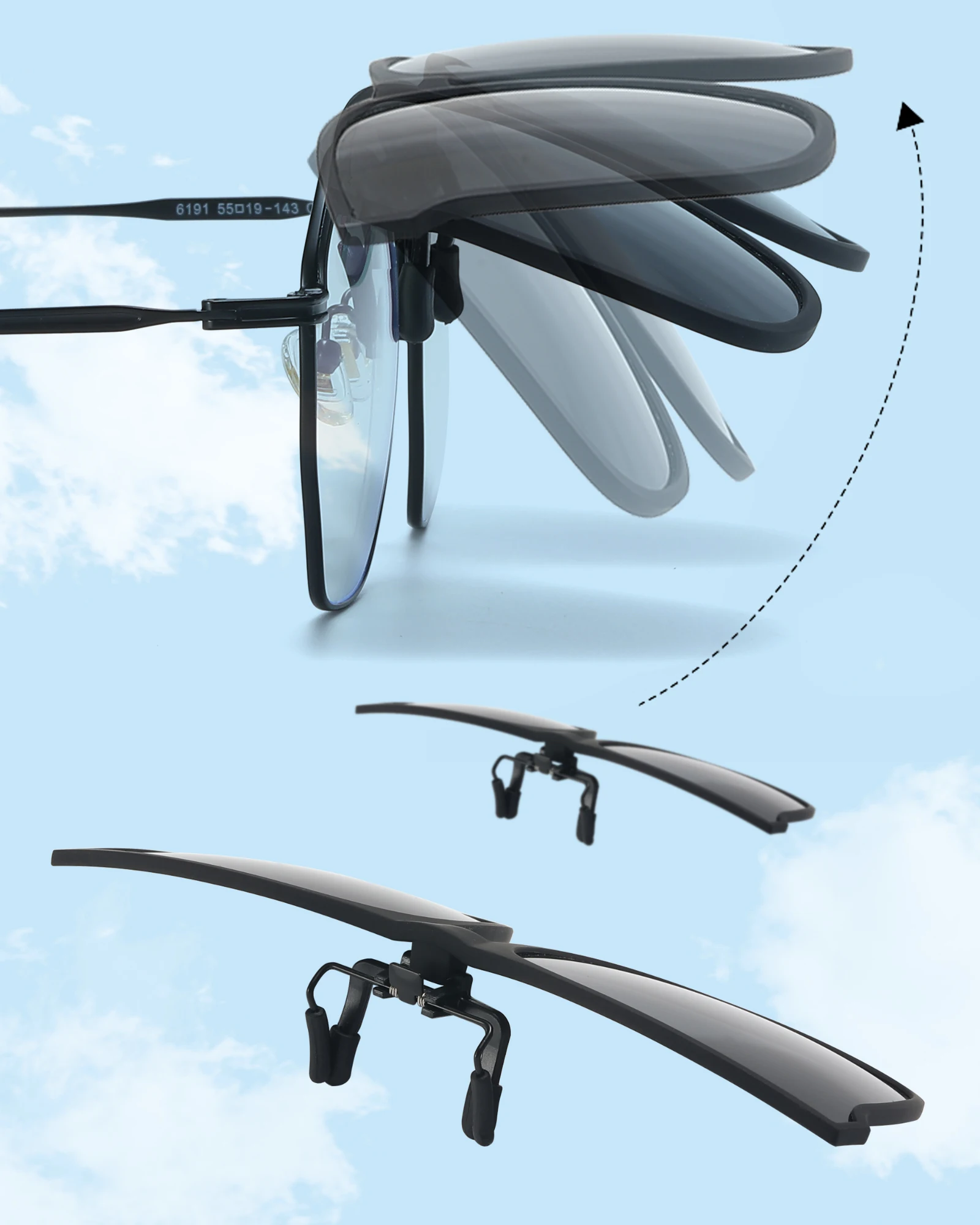 Polarized Fishing Outdoor Clip-on Flip Up Clip Rimless Sunglasses for Prescription Glasses - TAC Lens with UV400