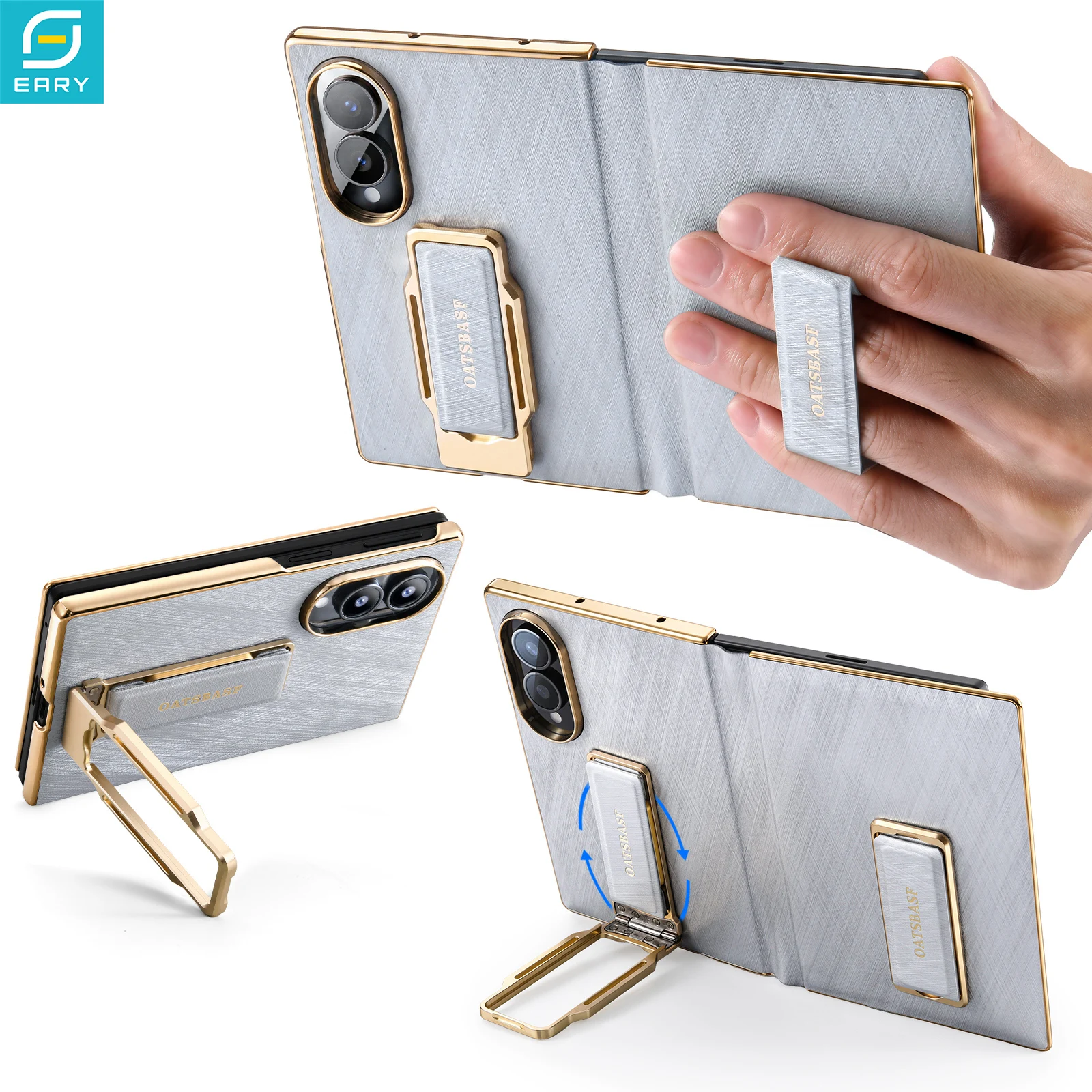 Eary for Samsung Galaxy Z Fold 8 Leather Phone Case With 360°Rotatable Stand Dual Strap Bumper Shockproof Protective Full Cover