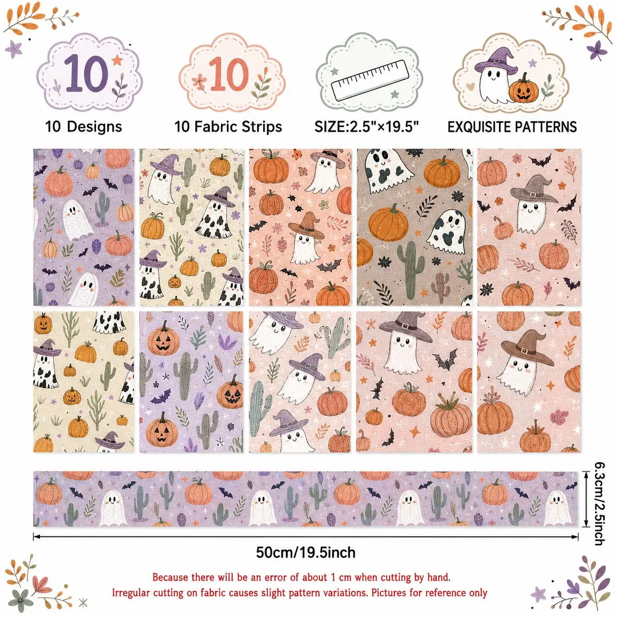 10pcs Vintage Pumpkin Ghost Jelly Roll Fabric Strips 2.5X19.7inch Pre-Cut Polyester For Patchwork Quilts Table Runners Placemats