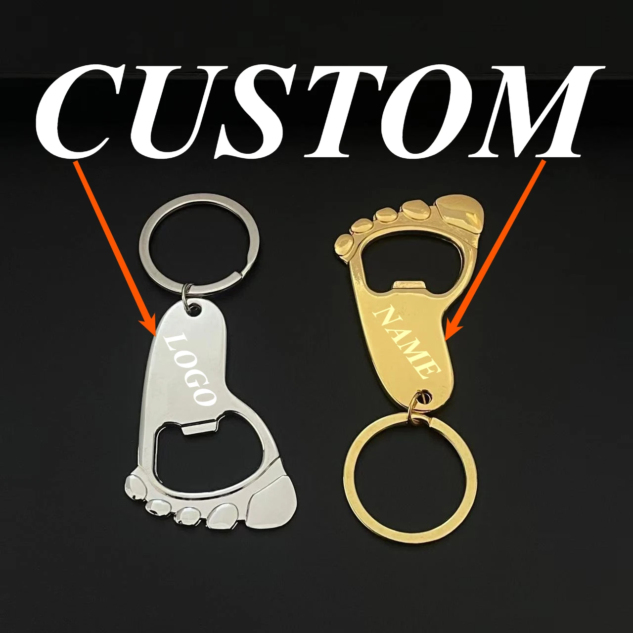 

1pc Custom Keychain Personalized Metal Creative Small Foot Bottle Opener Customized Key Ring Car Accessories Gift Wholesale
