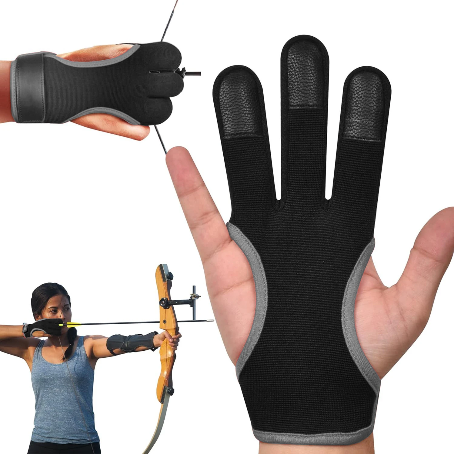 1PCS Bogenschießen 3 Finger Handschuh Gym Einstellbare Hand Schutzfolie Nylon Atmungsaktive Outdoor Bogenschießen Schießen Handschuh Sport Zubehör – Detail 4