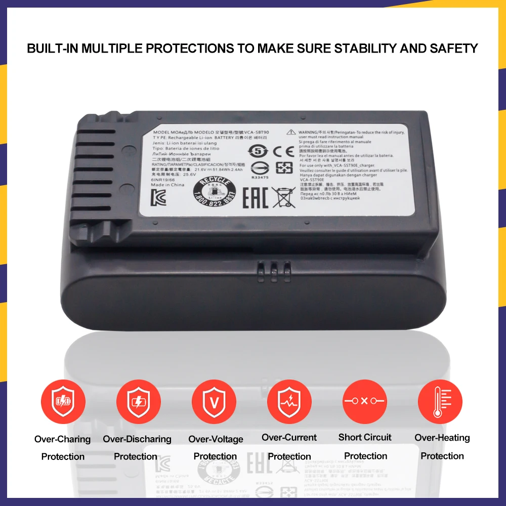 Original Battery 21.6V 2400mAh Suitable for Samsung Vacuum Cleaner Jet90/Jet 75 Pet/Jet 75 Cordless Vacuum Cleaner VCA-SBT90/XAA