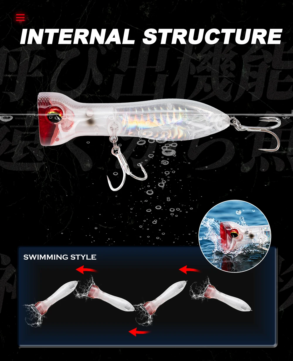 Hunthouse Topwater Floating Popper Angelköder PRISM ROAR Hard Bait 95mm 20g Künstlicher Köder für Hecht, Wolfsbarsch, Salzwasserfische. – Detail 6