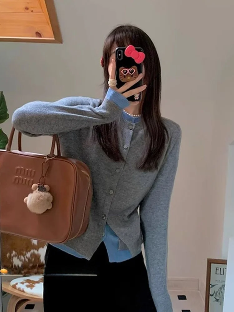 

Faionable Knitted Wool Long Sve round Ne Outerwear Anti-Aging Cardigan Color Blo Sweater Layering New Arrival Early ...