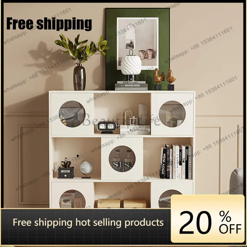 hot  Cream wind solid wood bookcase with combination bedroom storage display cabinet